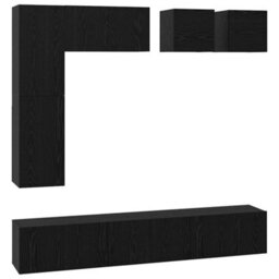 Berkfield Tv Cabinet Set 8 Pcs Black Oak Engineered Wood - thumbnail 2