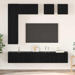 Berkfield Tv Cabinet Set 8 Pcs Black Oak Engineered Wood - thumbnail 1