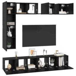 Berkfield Tv Cabinet Set 8 Pcs Black Oak Engineered Wood - thumbnail 3