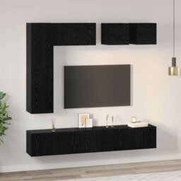 Berkfield Tv Cabinet Set 8 Pcs Black Oak Engineered Wood - thumbnail 4