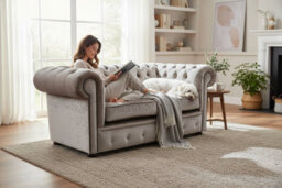 Chesterfield 2 Seater Sofa Settee Pastiche Mink Velvet In Classic Style - thumbnail 5