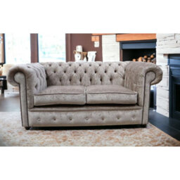 Chesterfield 2 Seater Sofa Settee Pastiche Mink Velvet In Classic Style - thumbnail 2
