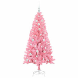 Vidaxl Christmas Tree With 150 Leds With Stand Pink 150 Cm Pvc - thumbnail 4