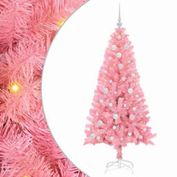 Vidaxl Christmas Tree With 150 Leds With Stand Pink 150 Cm Pvc - thumbnail 2