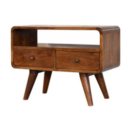 Wyld Haus Venzone Mini Chestnut Mango Wood Curved Tv Media Unit With 2 Drawers - thumbnail 2