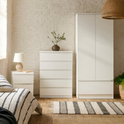 Wyld Haus Budapest 3-Piece White Wooden Bedroom Set With Wardrobe, Tall Chest And Bedside