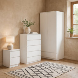 Wyld Haus Budapest 3-Piece White Wooden Bedroom Set With Wardrobe, Tall Chest And Bedside - thumbnail 2