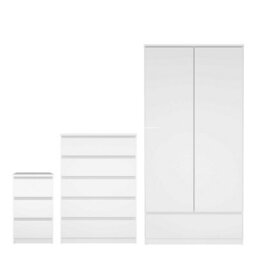 Wyld Haus Budapest 3-Piece White Wooden Bedroom Set With Wardrobe, Tall Chest And Bedside - thumbnail 3