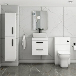 Royal Bathrooms 500mm Wall Hung Vanity Unit 2 Drawer Gloss White & Cube Countertop Basin With Matt Black Handle - thumbnail 2