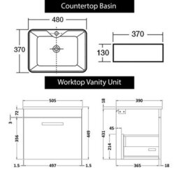 Royal Bathrooms 500mm Wall Hung Vanity Unit 2 Drawer Gloss White & Cube Countertop Basin With Matt Black Handle - thumbnail 4
