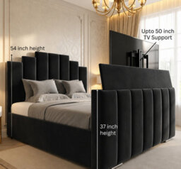 Panel Upholstered Tv Bed Frame With Slats Storage Black - thumbnail 4