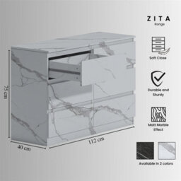 Zita White Marble Effect 3 Piece Bedroom Set - 1-Door Wardrobe, Wide Chest & Bedside Table, Stylish Modern Bedroom Furniture - thumbnail 8