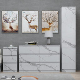 Zita White Marble Effect 3 Piece Bedroom Set - 1-Door Wardrobe, Wide Chest & Bedside Table, Stylish Modern Bedroom Furniture - thumbnail 3