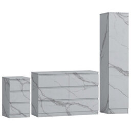 Zita White Marble Effect 3 Piece Bedroom Set - 1-Door Wardrobe, Wide Chest & Bedside Table, Stylish Modern Bedroom Furniture - thumbnail 6