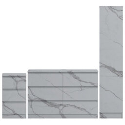 Zita White Marble Effect 3 Piece Bedroom Set - 1-Door Wardrobe, Wide Chest & Bedside Table, Stylish Modern Bedroom Furniture - thumbnail 5