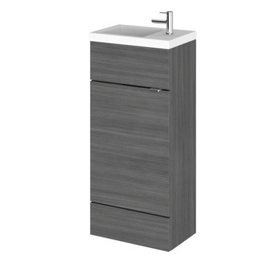 Hudson Reed Fusion Floor Standing 1 Door Vanity Unit & Compact Polymarble Basin, Compact, Anthracite Woodgrain, 400mm - image 1