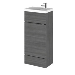 Hudson Reed Fusion Floor Standing 1 Door Vanity Unit & Compact Polymarble Basin, Compact, Anthracite Woodgrain, 400mm - thumbnail 1