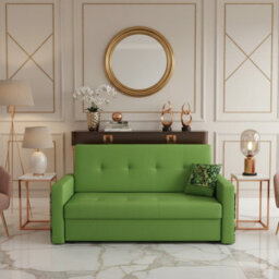 Viva Mel Iii Living Room Sofa Bed With Wavy Springs Wooden Legs Wooden Frame And Bedding Storage 160X98X86Cm Green - thumbnail 2