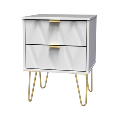 Diamond Ready Assembled Matt White No Effect 2 Drawer Bedside Chest (H)505mm (W)395mm (D)415mm - image 1