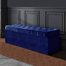 120Cm Sd Ottoman Storage Box, Sapphire Blue Velvet Upholstered Chesterfield Storage Ottoman Box - thumbnail 1