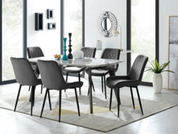 Furniturebox Andria Black Leg Marble Effect Dining Table And 6 Black Pesaro Black Leg Chairs