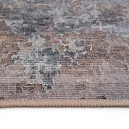 Loomed Abstract Design Cotton Chenille Rug Grey Beige Gold Machine Washable 60Cm X 240Cm - thumbnail 5