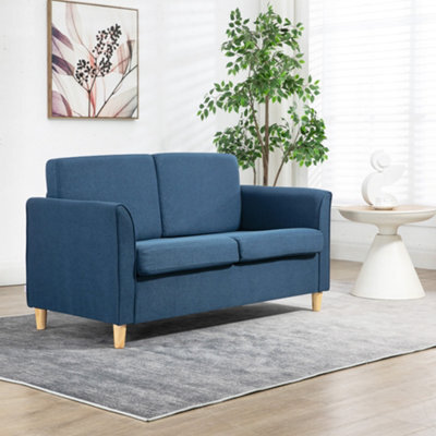 Homcom Double Seat Sofa Linen Upholstery Loveseat Couch W/ Armrests, Blue - image 1