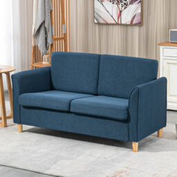 Homcom Double Seat Sofa Linen Upholstery Loveseat Couch W/ Armrests, Blue - thumbnail 2