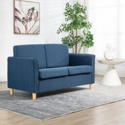 Homcom Double Seat Sofa Linen Upholstery Loveseat Couch W/ Armrests, Blue - thumbnail 1