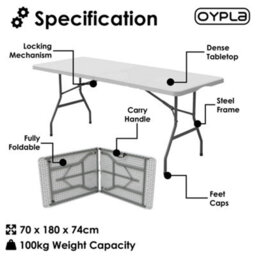 Oypla Heavy Duty Folding Catering Garden Trestle Table - 6Ft, White - thumbnail 9