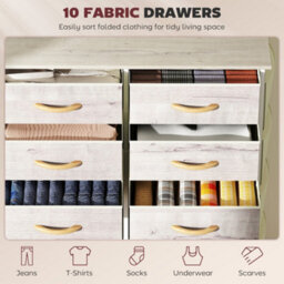 Wyld Haus Nipa 10-Drawer Fabric And Metal Storage Chest, Natural Wood Finish And White, 860X300X945mm - thumbnail 4