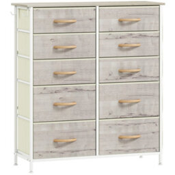 Wyld Haus Nipa 10-Drawer Fabric And Metal Storage Chest, Natural Wood Finish And White, 860X300X945mm