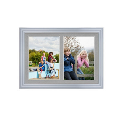AK Frames 20X14 Silver Classic Multi Photo Frame With Silver Mount - Holds 2 Apertures (2X) A4 Photos - image 1