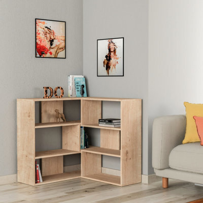Decortie Molly Modern Corner Bookcase 3 Tier Room Divider Storage Unit Freestanding Melamine Finish Oak 89Cm - image 1