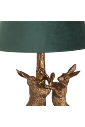 Antique Gold Hare Lamp With Green Velvet Shade Nature Inspired Decor - thumbnail 2