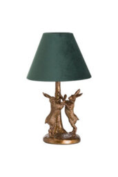 Antique Gold Hare Lamp With Green Velvet Shade Nature Inspired Decor - thumbnail 1