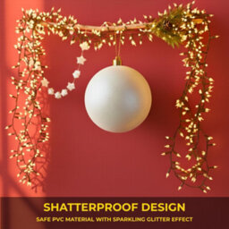 Shatchi 25Cm White Glitter Christmas Bauble - Christmas Tree & Home Décor Ornament - thumbnail 5