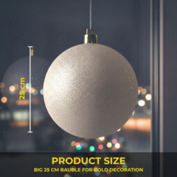 Shatchi 25Cm White Glitter Christmas Bauble - Christmas Tree & Home Décor Ornament - thumbnail 6