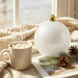 Shatchi 25Cm White Glitter Christmas Bauble - Christmas Tree & Home Décor Ornament - thumbnail 2