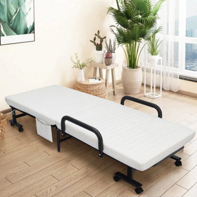 Portable Folding Guest Bed Adjustable Single Sleeper Bed W/mattress & Wheels - image 1