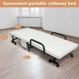 Portable Folding Guest Bed Adjustable Single Sleeper Bed W/mattress & Wheels - thumbnail 2