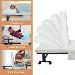Portable Folding Guest Bed Adjustable Single Sleeper Bed W/mattress & Wheels - thumbnail 3