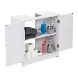 Taylor & Brown Under Sink Bathroom Cabinet Storage Cupboard Organiser Free Standing Wooden Storage Unit Basin With Shelf, White - thumbnail 7