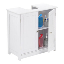 Taylor & Brown Under Sink Bathroom Cabinet Storage Cupboard Organiser Free Standing Wooden Storage Unit Basin With Shelf, White - thumbnail 3