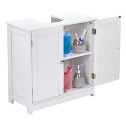 Taylor & Brown Under Sink Bathroom Cabinet Storage Cupboard Organiser Free Standing Wooden Storage Unit Basin With Shelf, White - thumbnail 2