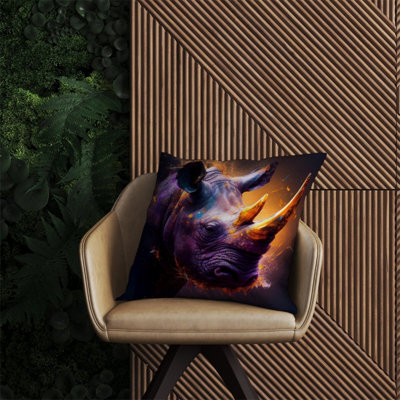 Warren Reed Designer Golden Rhino Face Splashart Outdoor Cushion 60Cm X 60Cm