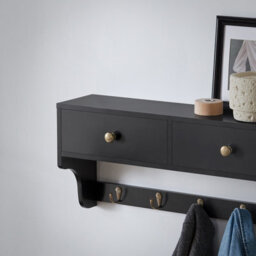Sobuy Frg178-Sch, Wall Coat Rack Wall Shelf Wall Cabinet Wall Storage Unit, Black,w60Xd14.5Xh27 - thumbnail 9
