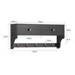 Sobuy Frg178-Sch, Wall Coat Rack Wall Shelf Wall Cabinet Wall Storage Unit, Black,w60Xd14.5Xh27 - thumbnail 3