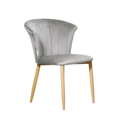 Life Interiors Single Grey Elsa Velvet Dining Chair With Wooden Legs, Curved Back & Comfortable Seating - image 1