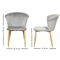 Life Interiors Single Grey Elsa Velvet Dining Chair With Wooden Legs, Curved Back & Comfortable Seating - thumbnail 6